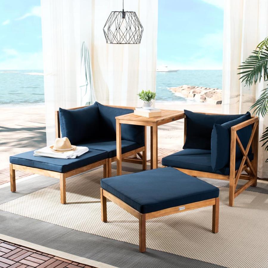 Safavieh Ronson 6-Piece Wood Frame Patio Conversation Set with Cushions