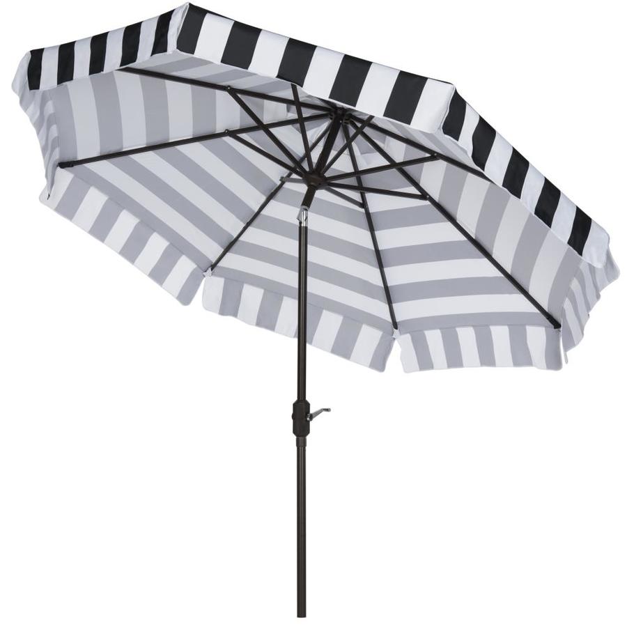 Safavieh 9 Ft Octagon Black White With Brown Aluminum Frame Crank Market Patio Umbrella In The Patio Umbrellas Department At Lowes Com