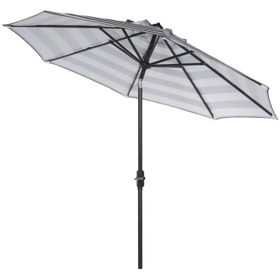 Safavieh 9 Ft Octagon Gray White With Brown Aluminum Frame Crank Market Patio Umbrella In The Patio Umbrellas Department At Lowes Com