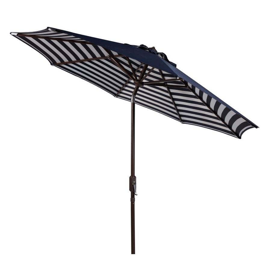 Safavieh 9 Ft Octagon Navy White With Brown Aluminum Frame Crank Market Patio Umbrella In The Patio Umbrellas Department At Lowes Com