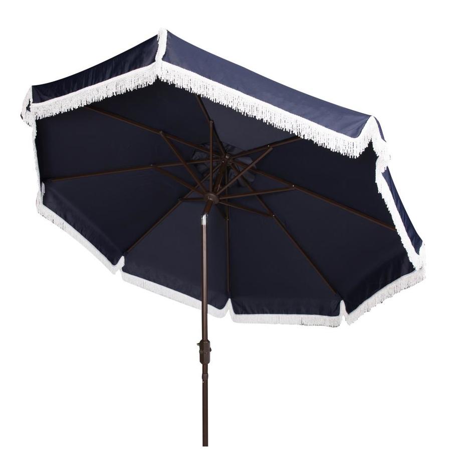 Safavieh 9 Ft Octagon Navy White With Brown Aluminum Frame Push Button Tilt Market Patio Umbrella In The Patio Umbrellas Department At Lowes Com