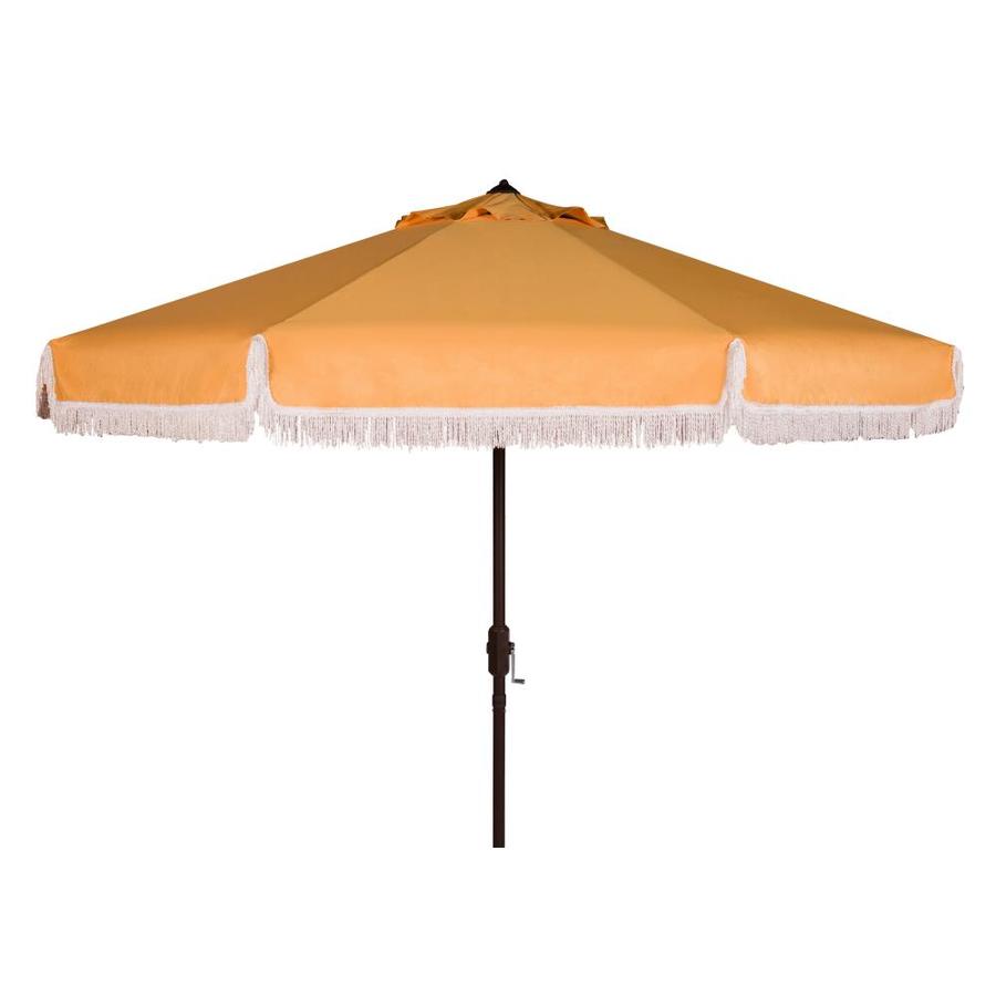 Safavieh 9 Ft Octagon Yellow White Trim With Brown Aluminum Frame Push Button Tilt Market Patio Umbrella In The Patio Umbrellas Department At Lowes Com