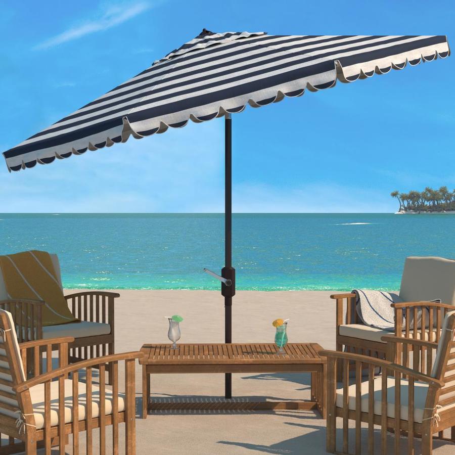 Safavieh 10 8 Ft Octagon Black White With Brown Aluminum Frame Crank Garden Patio Umbrella In The Patio Umbrellas Department At Lowes Com