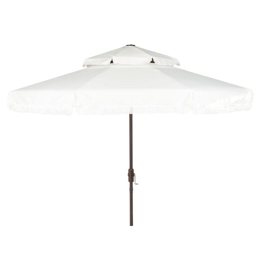 Safavieh 9 Ft Octagon White With Brown Aluminum Frame Crank Garden Patio Umbrella In The Patio Umbrellas Department At Lowes Com