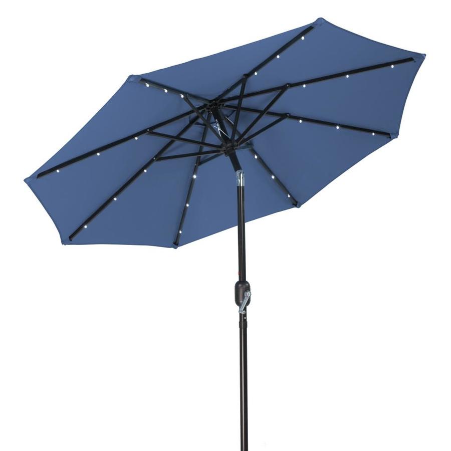 Trademark Innovations 7 Ft Octagon Blue With Black Steel Frame Solar Powered Push Button Tilt Market Patio Umbrella In The Patio Umbrellas Department At Lowes Com