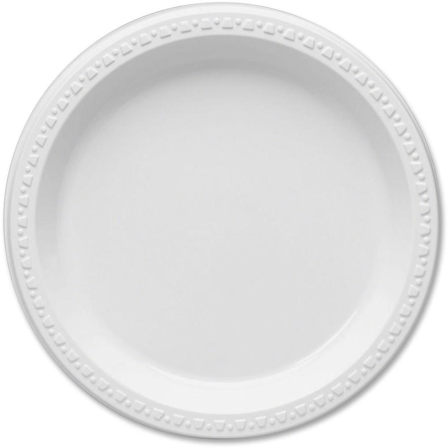 white plastic disposable plates