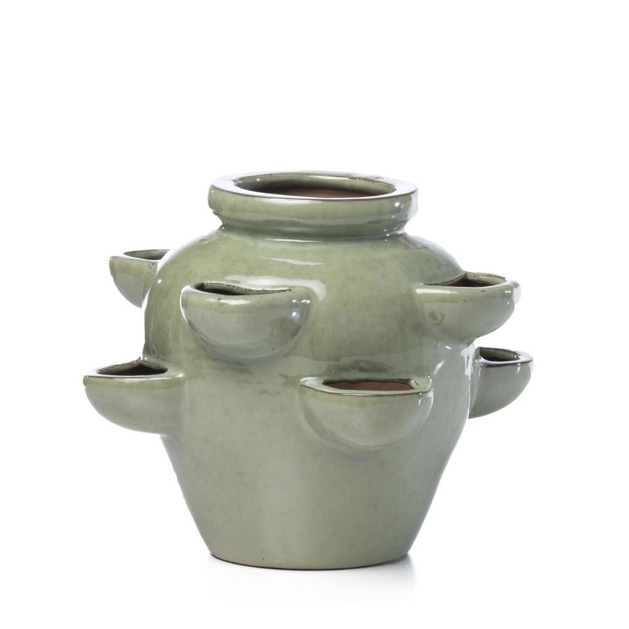 Alfresco Home 13 25 In W X 13 25 In H Green Ceramic Planter In The Pots Planters Department At Lowes Com