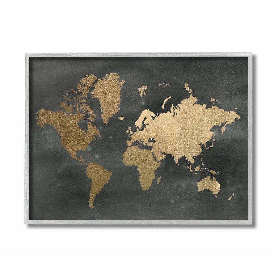Stupell Industries Black And Gold World Map Framed 14 In H X 11 In W Country Wood Print In The Wall Art Department At Lowes Com