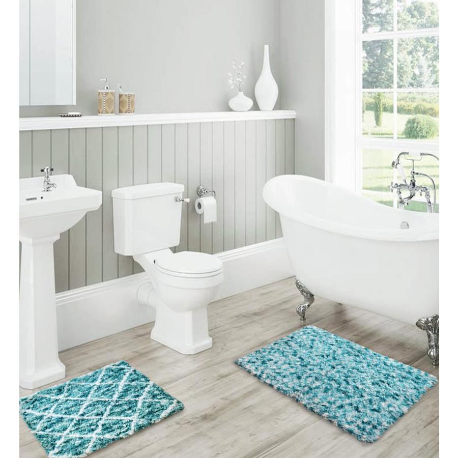 Olivia Gray Lush Diamond Jacquard Bath Mat In X 32 In Teal Microfiber Bath Rug In The Bathroom Rugs Mats Department At Lowes Com