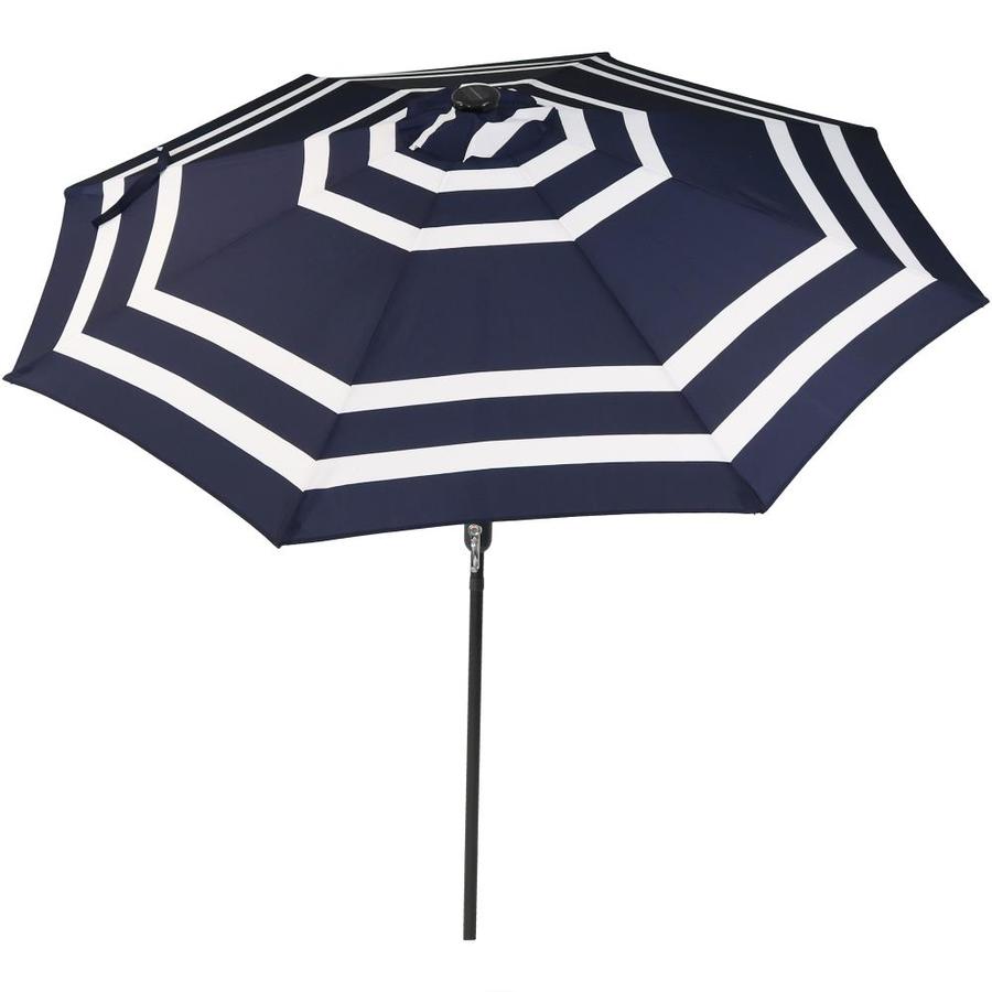 Sunnydaze Decor 9 Ft Octagon Navy Blue Stripe With Black Powder Coated Steel Frame Solar Powered Push Button Tilt Market Patio Umbrella In The Patio Umbrellas Department At Lowes Com