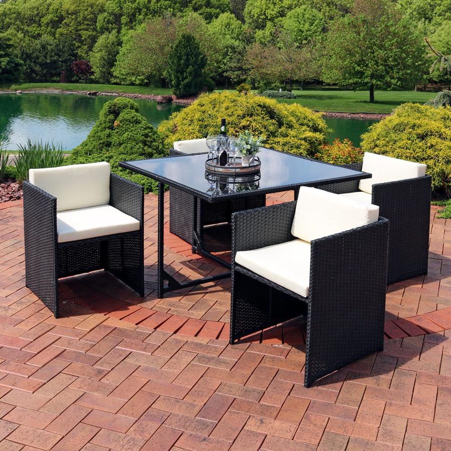 Sunnydaze Decor 5-Piece Black Frame Patio Set With Beige Cushions In ...