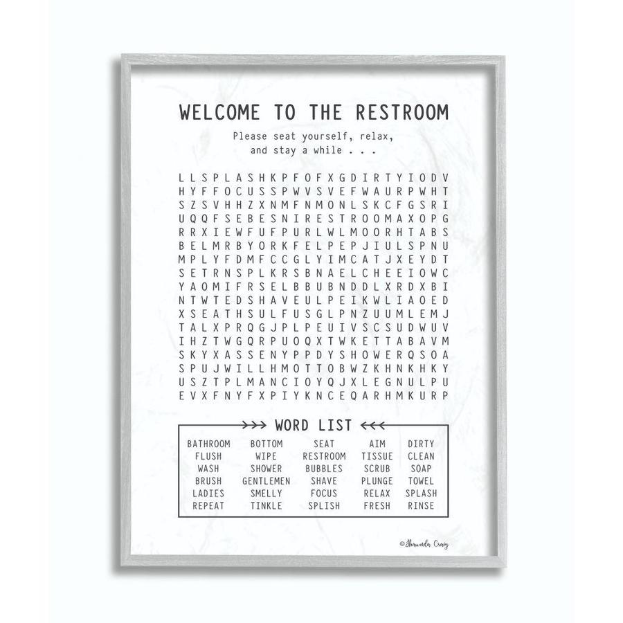 Stupell Industries Black And White Restroom Crossword Puzzle Sign Framed In H X 16 In W Country Wood Print In The Wall Art Department At Lowes Com