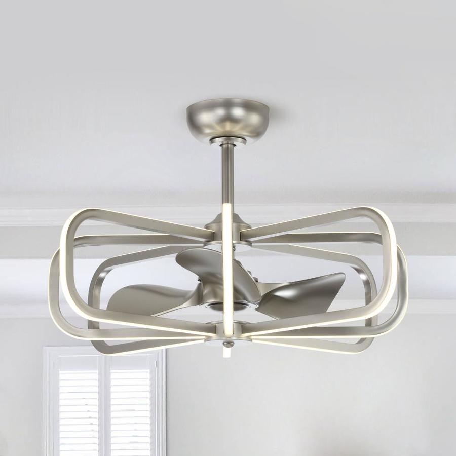 Parrot Uncle 29.5in Satin Nickel LED Indoor Ceiling Fan with Light and