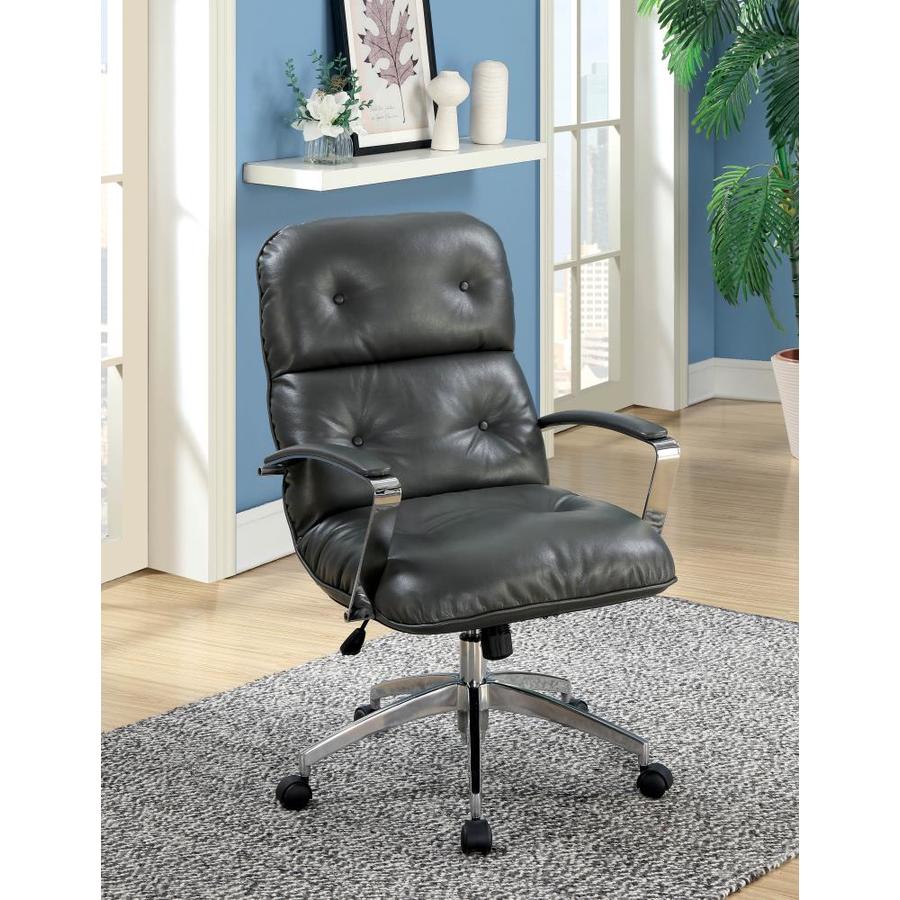 Furniture of America Wyatt Tufted Gray Faux Leather Executive Chair in