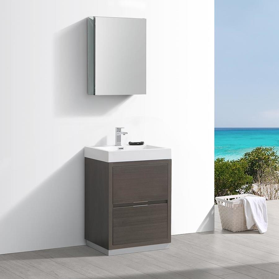 Fresca Senza 24 In Gray Oak Single Sink Bathroom Vanity With White Acrylic Top Faucet Included In The Bathroom Vanities With Tops Department At Lowes Com