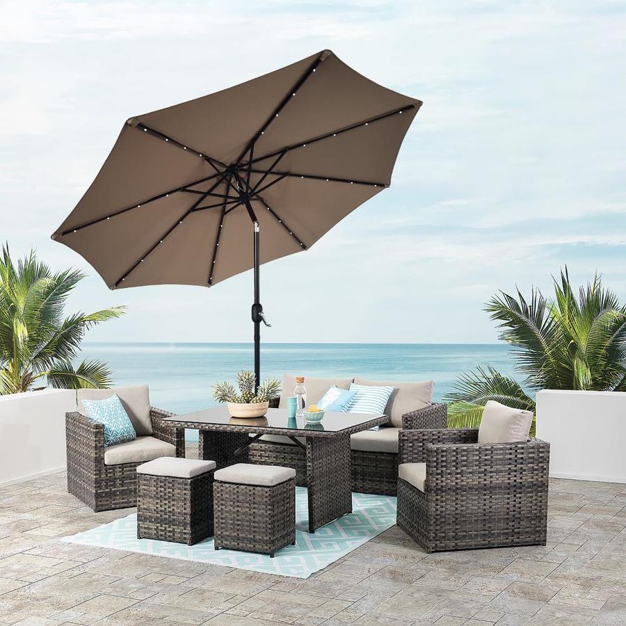 Casainc Round Dark Brown With Dark Brown Aluminum Frame Solar Powered Crank Garden Patio Umbrella In The Patio Umbrellas Department At Lowes Com