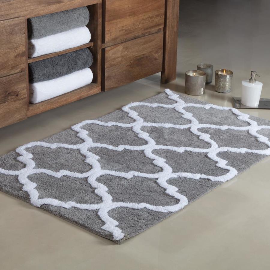 Madeleine Home Bath Mats 50in x 30in Grey and White Cotton Bath Mat