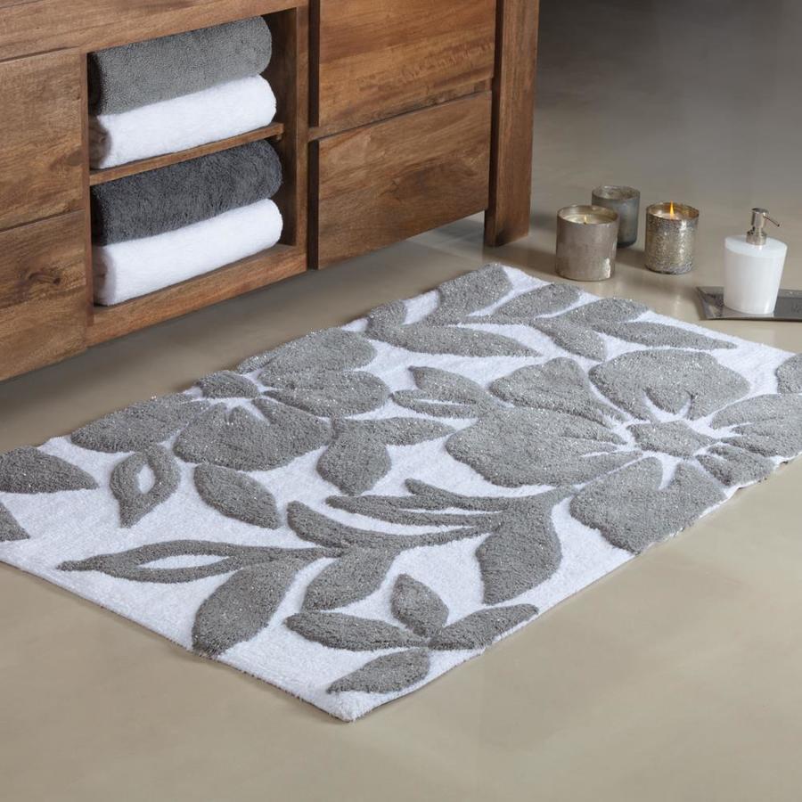 Madeleine Home Bath Mats 50in x 30in Grey and White Cotton Bath Mat