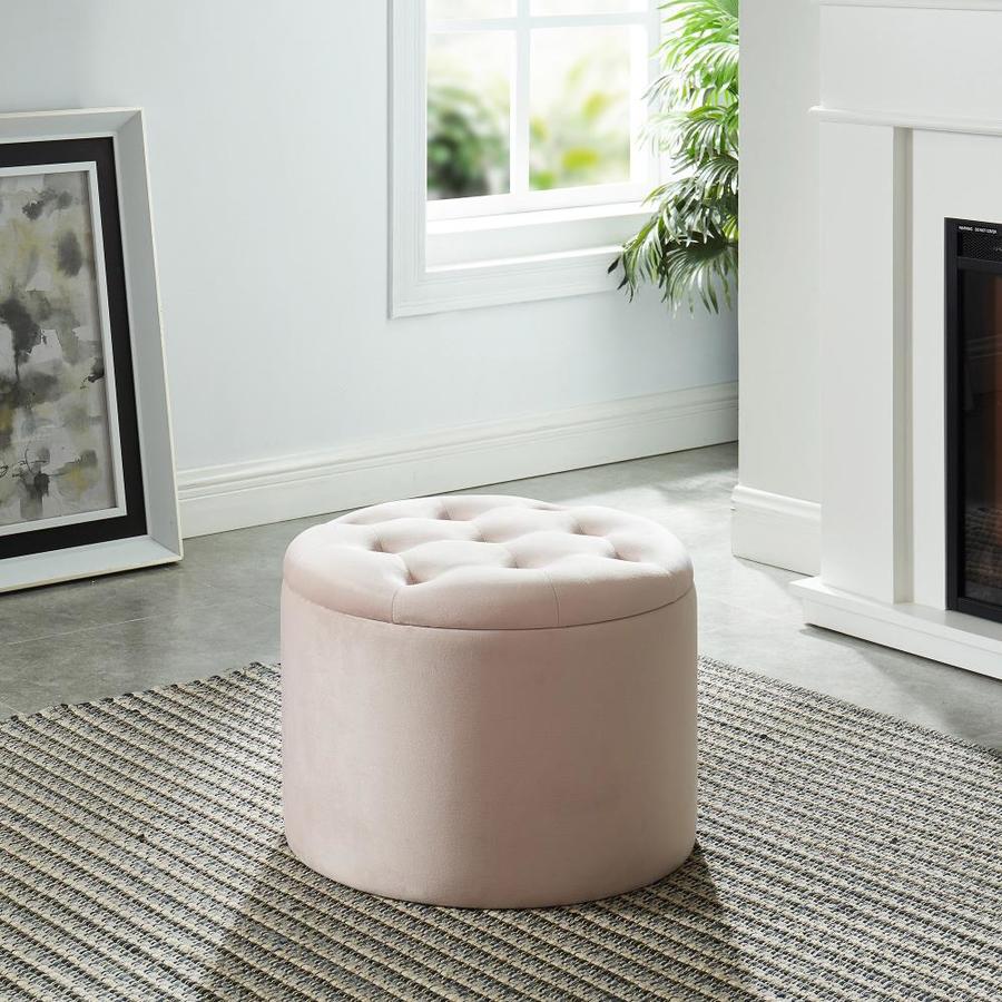 Worldwide Homefurnishings Modern Blush Pink Velvet Round Storage