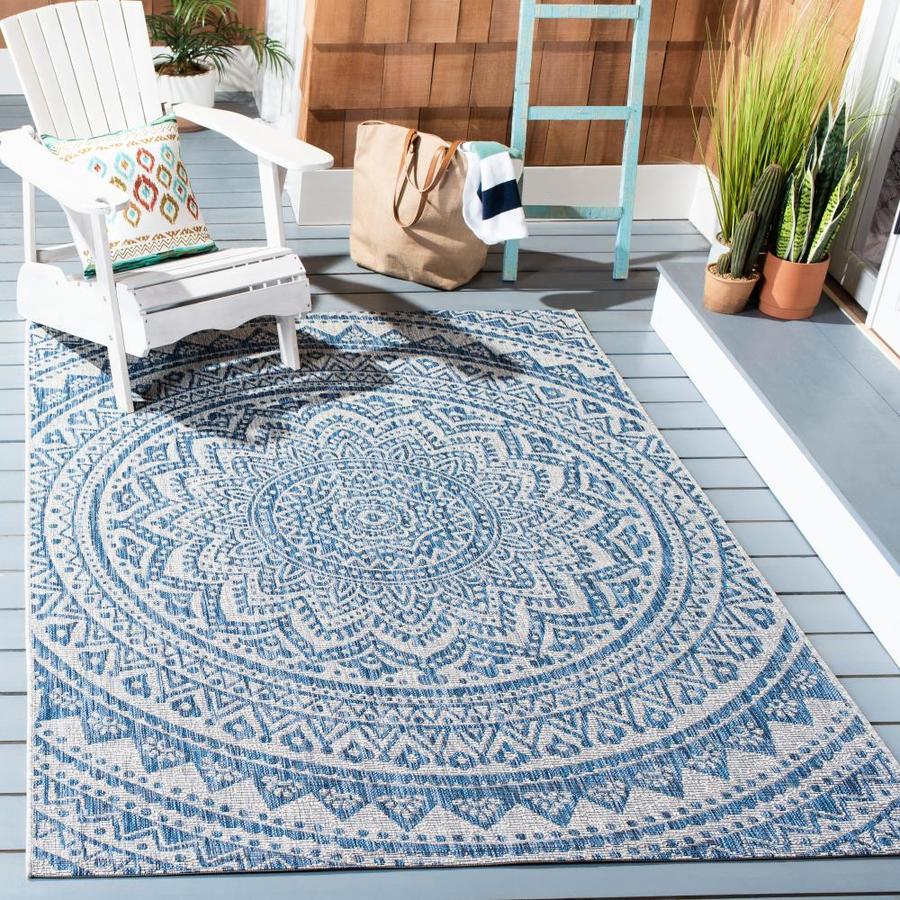 Safavieh Courtyard Medallion 7 x 10 Gray/Blue Indoor/Outdoor Geometric