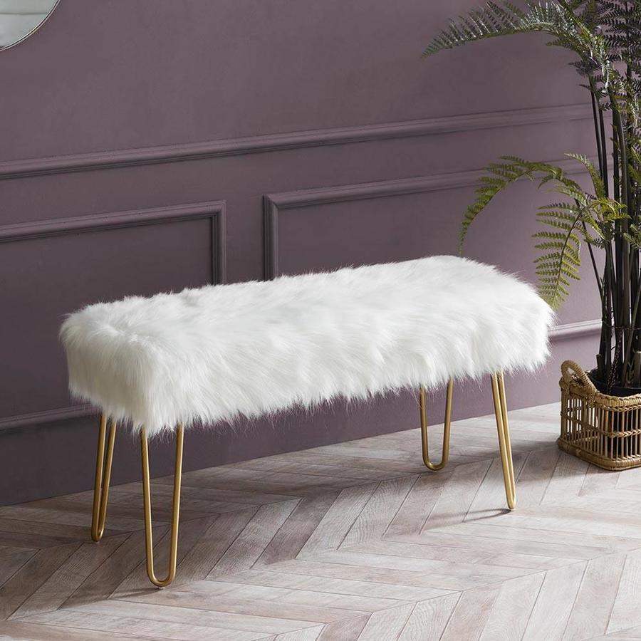 eLuxury Modern White Faux Fur Accent Bench in the Indoor Benches