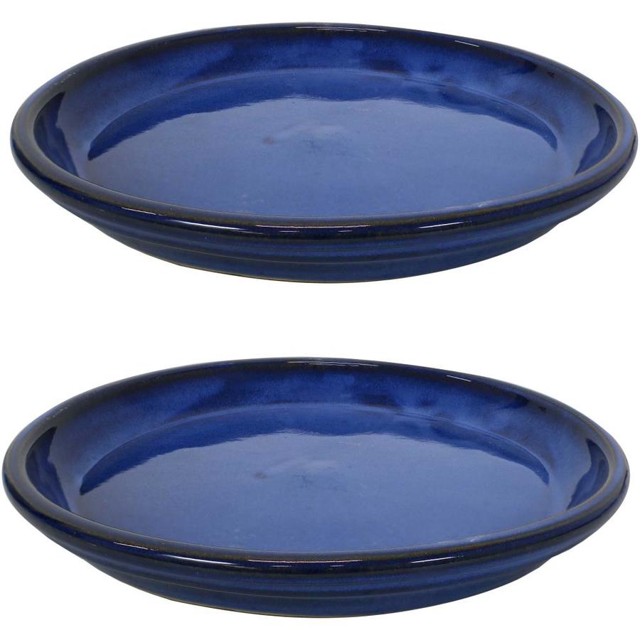 Sunnydaze Decor Ceramic Planter Saucer Imperial Blue 12in Set of 2