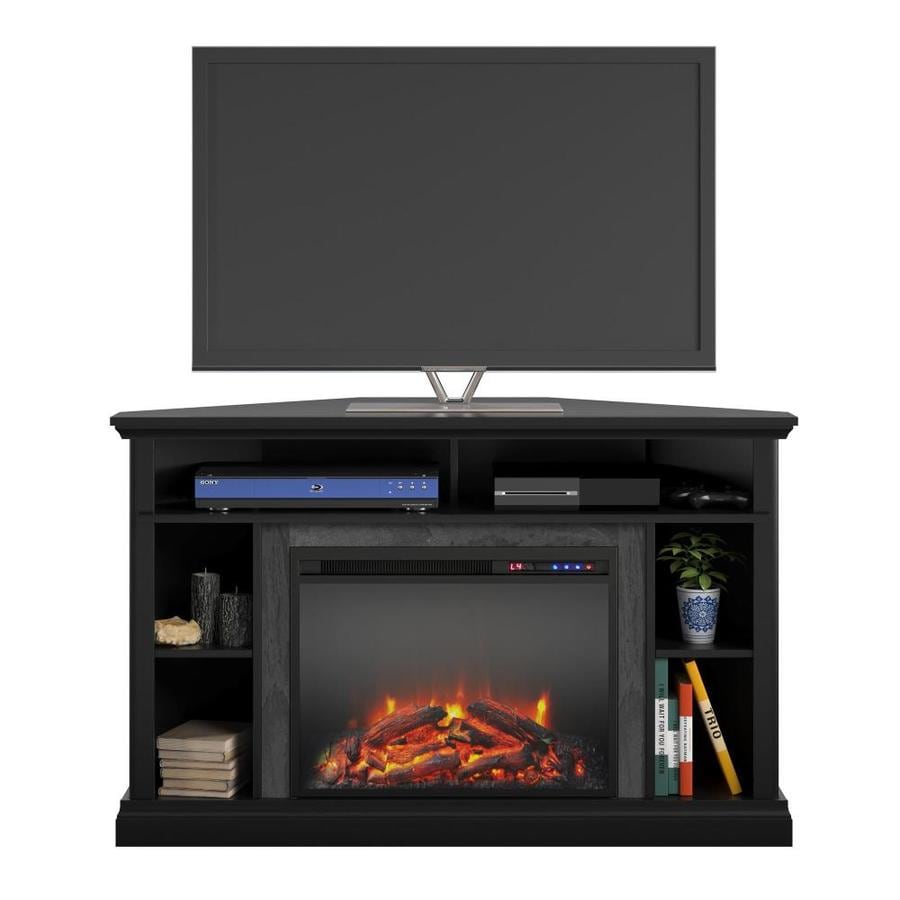 Ameriwood Home 47 625 In W Black Fan Forced Electric Fireplace In The Electric Fireplaces Department At Lowes Com