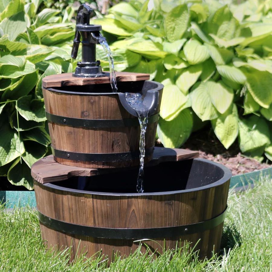 Sunnydaze Decor -Country 2-Tier Wood Barrel Water Fountain with Hand