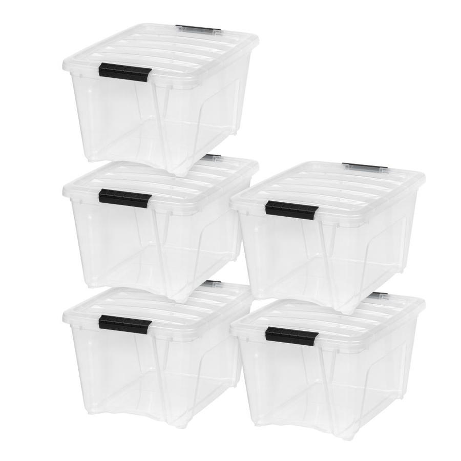 Plastic Storage Tote Container Clear Stackable Pull Box 10 Pack Set With Lid Bin