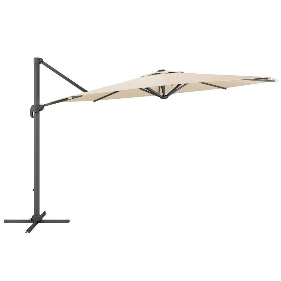 Corliving 11 5 Ft Round Warm White With Black Aluminum Frame Cantilever Patio Umbrella And Base In The Patio Umbrellas Department At Lowes Com