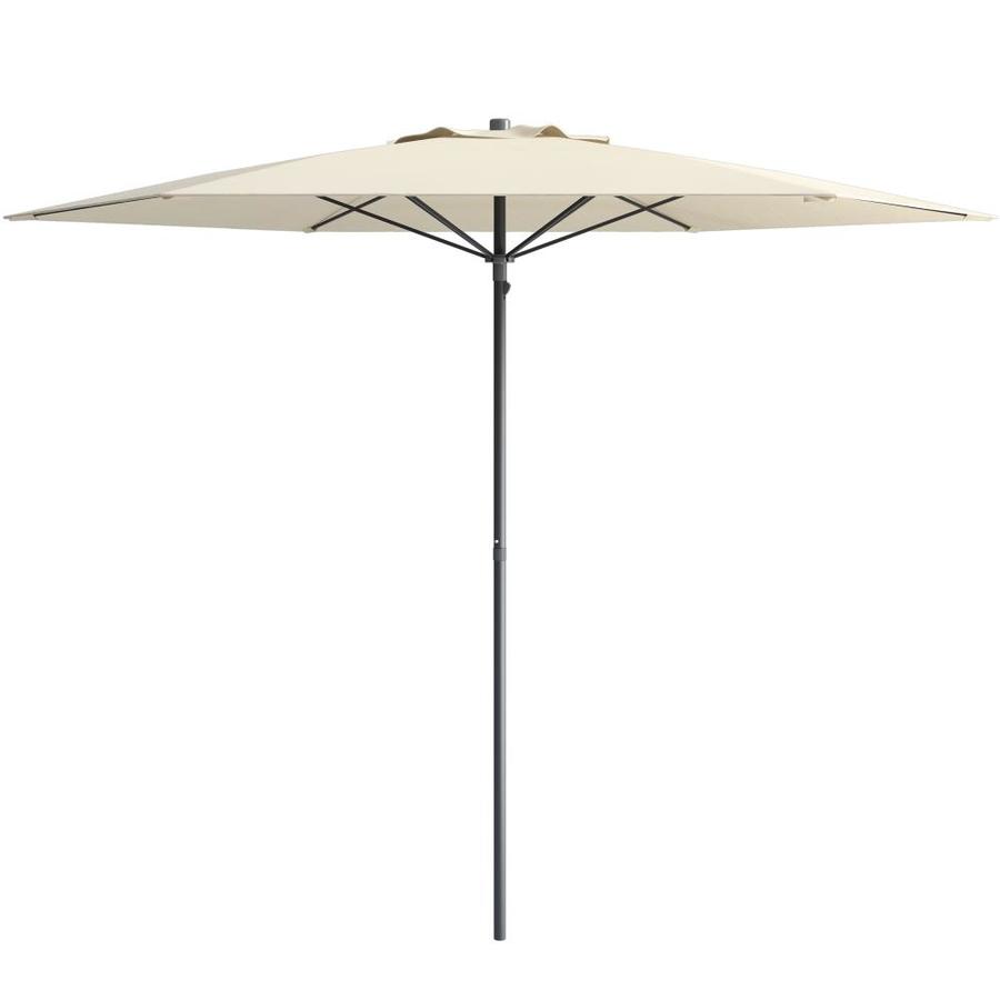 Corliving 7 5 Ft Round Warm White With Black Steel Frame Market Patio Umbrella In The Patio Umbrellas Department At Lowes Com