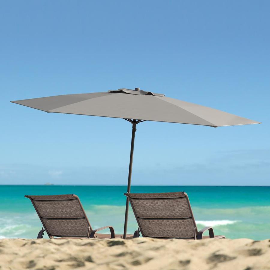 Corliving 7 5 Ft Round Sand Grey With Black Steel Frame Market Patio Umbrella In The Patio Umbrellas Department At Lowes Com