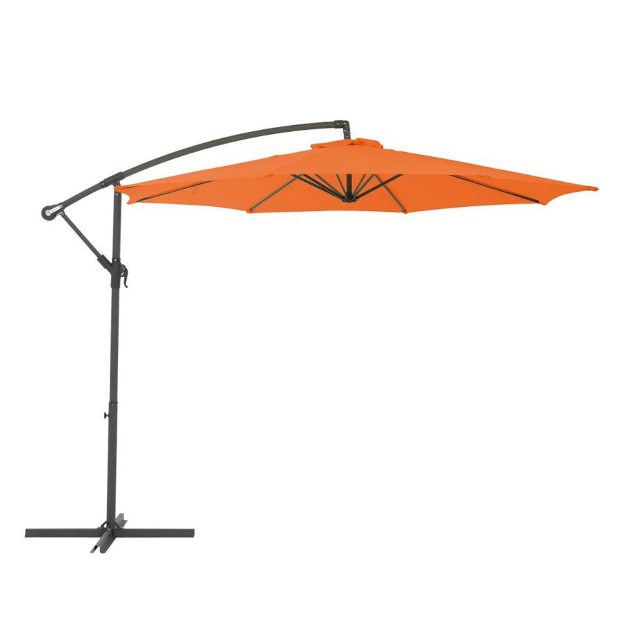 Corliving 9 5 Ft Round Orange With Black Steel Frame Cantilever Patio Umbrella And Base In The Patio Umbrellas Department At Lowes Com