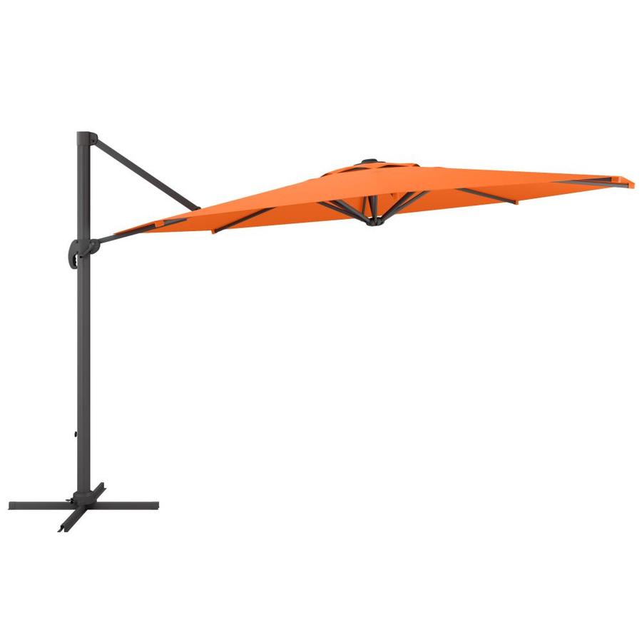 Corliving 11 5 Ft Round Orange With Black Aluminum Frame Cantilever Patio Umbrella And Base In The Patio Umbrellas Department At Lowes Com