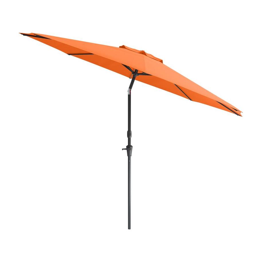 Corliving 10 Ft Round Orange With Black Aluminum Frame Auto Tilt Market Patio Umbrella In The Patio Umbrellas Department At Lowes Com