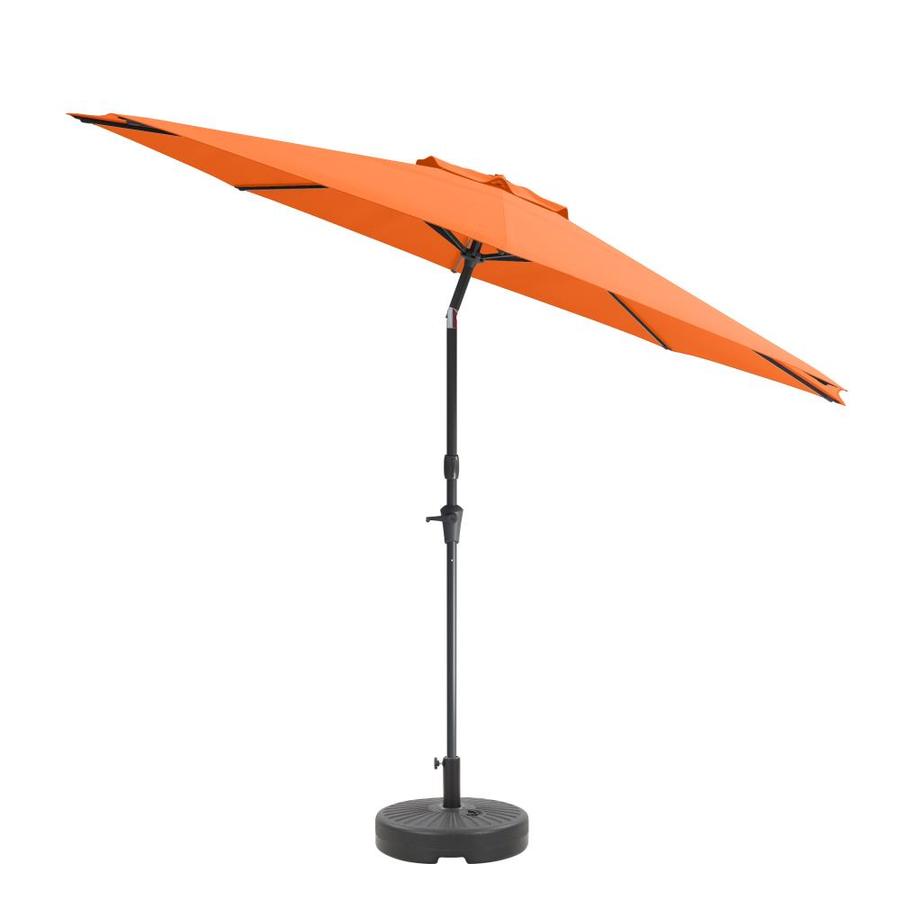 Corliving 10 Ft Round Orange With Black Aluminum Frame Auto Tilt Market Patio Umbrella And Base In The Patio Umbrellas Department At Lowes Com