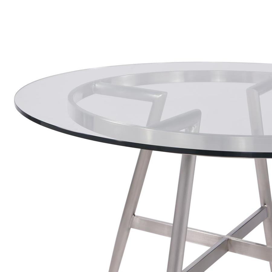 Armen Living Soleil Round Dining Table Glass Top With Brushed Stainless Steel Metal Base In The