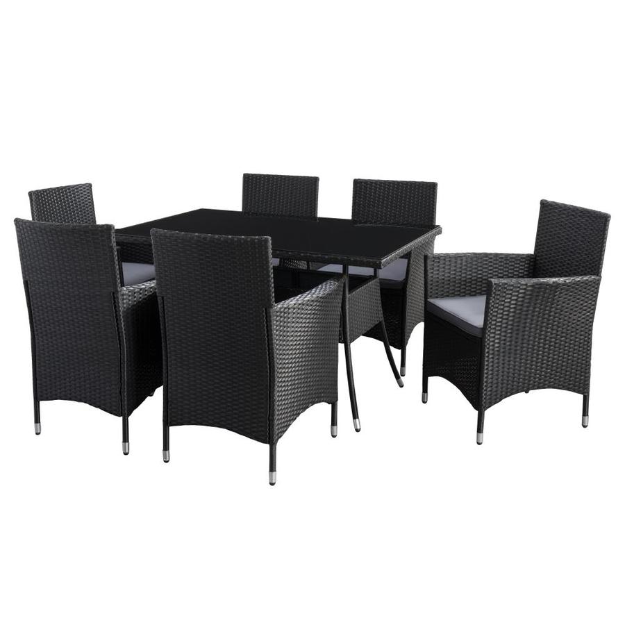 Corliving Parksville 7 Piece Black Frame Patio Set With Ash Grey Cushions In The Patio Dining Sets Department At Lowes Com