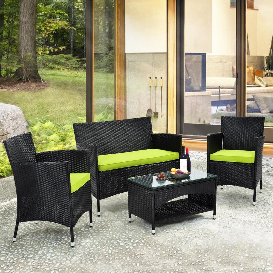 Casainc Black 4 Pcs Outdoor Patio Rattan Table Shelf And Sofa Set In The Patio Conversation Sets Department At Lowes Com