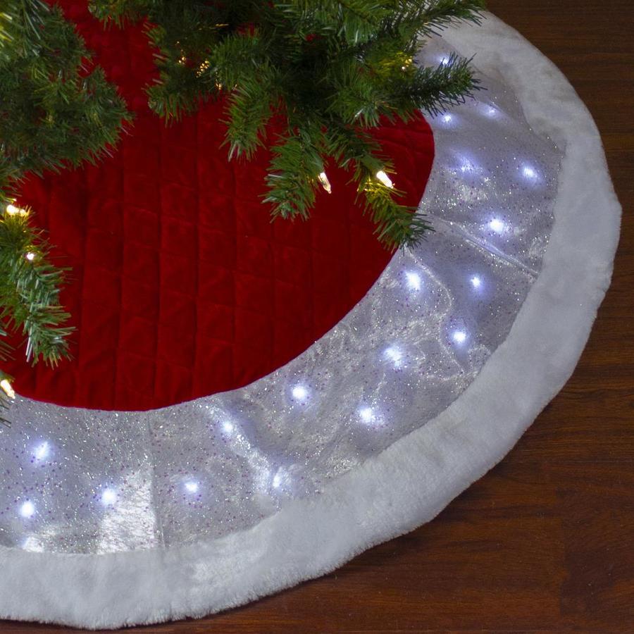 Northlight 48in LED Red Quilted Velvet Iridescent Christmas Tree Skirt