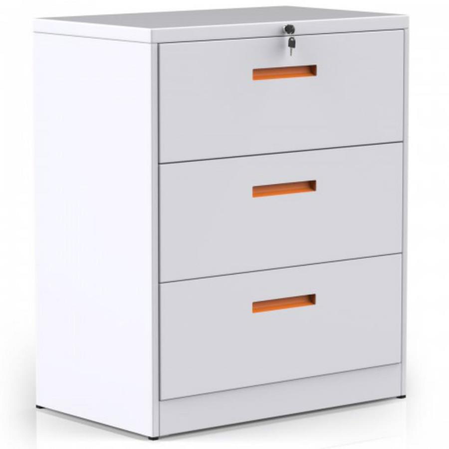 Casainc White And Orange Metal Lateral File Cabinet With Lock In The File Cabinets Department At Lowes Com