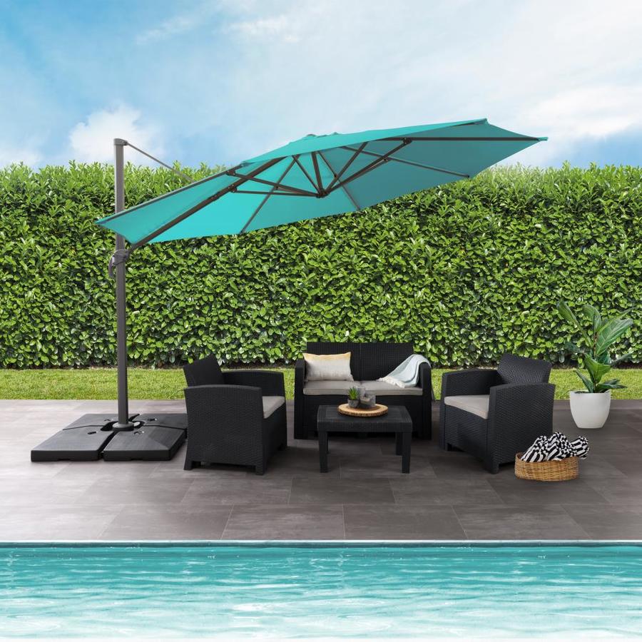 CorLiving 11.5ft Solid/Turquoise Blue Notilt Offset Patio Umbrella