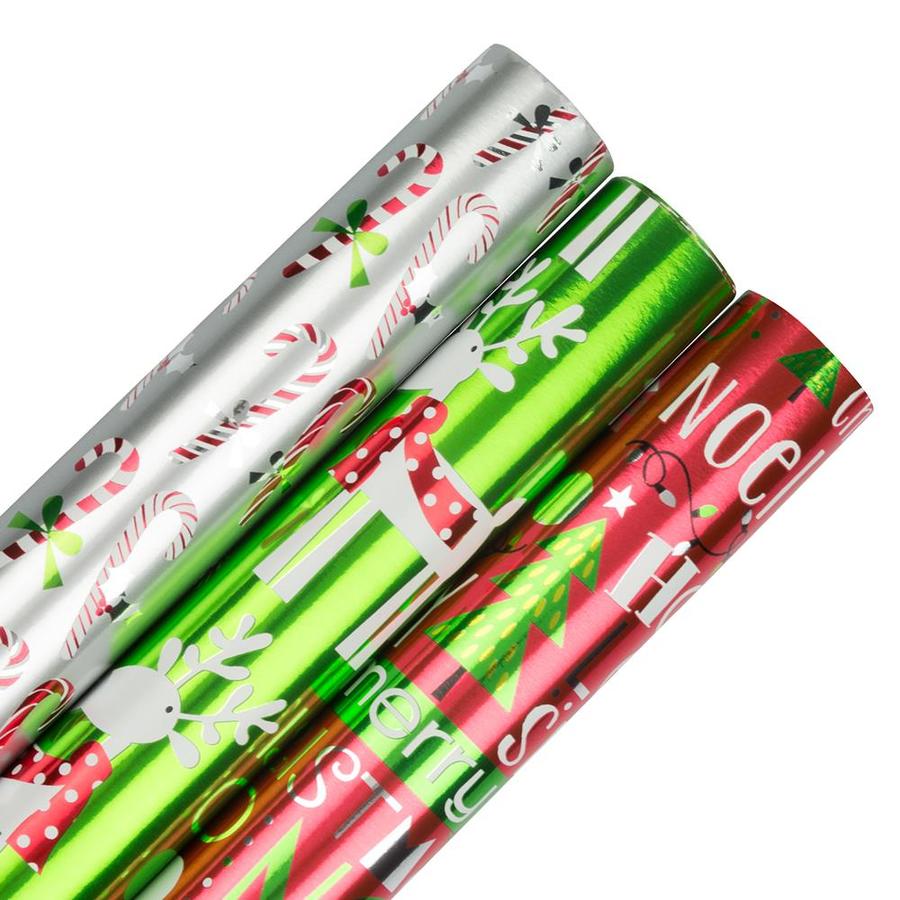 JAM Paper Assorted 2.5ft x 10ft Christmas Wrapping Paper