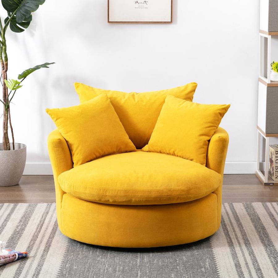 KINWELL Swivel 43.3-in Barrel Chair, Yellow in the Chairs department at