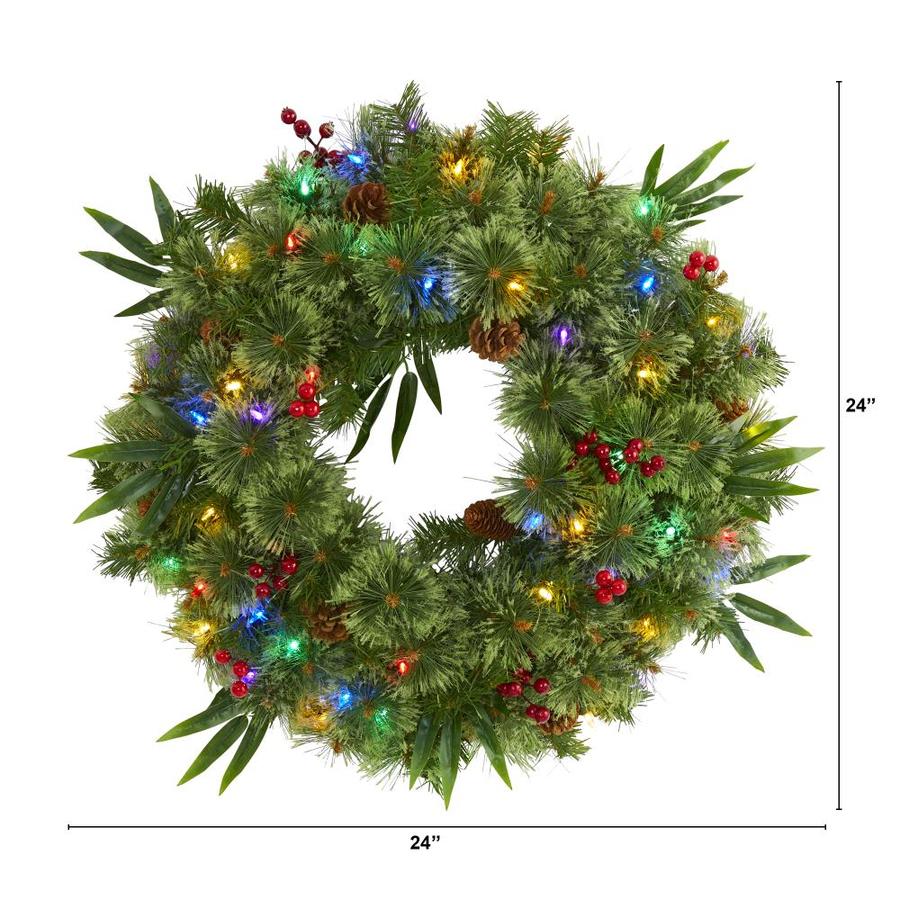 Nearly Natural 24-in Pre-lit Green Mixed Pine Artificial Christmas