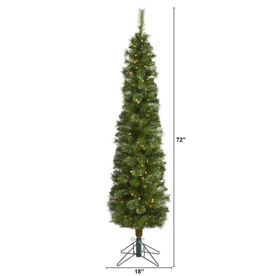 Nearly Natural 6-ft Pencil Pine Pre-Lit Traditional Slim Artificial Christmas Tree with 150