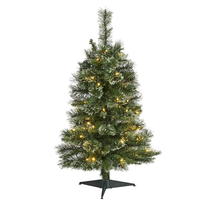 Nearly Natural 3-ft Pre-Lit Traditional Slim Artificial Christmas Tree with 50 Constant White ...