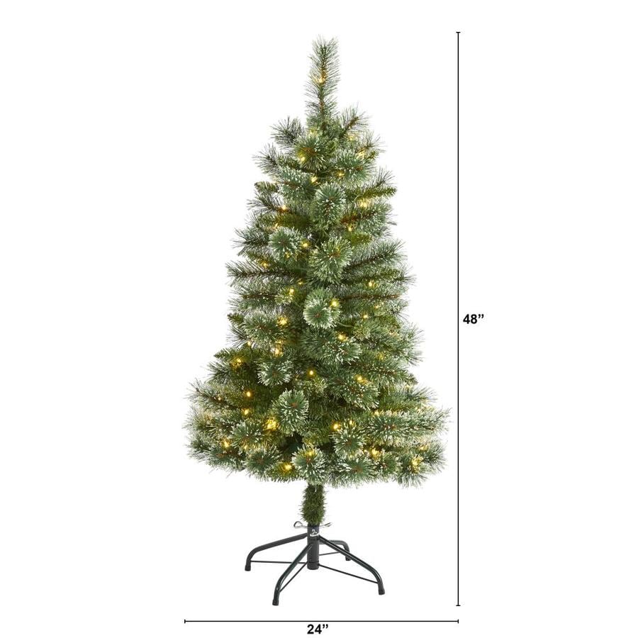 Nearly Natural 4-ft Pine Pre-Lit Traditional Slim Artificial Christmas