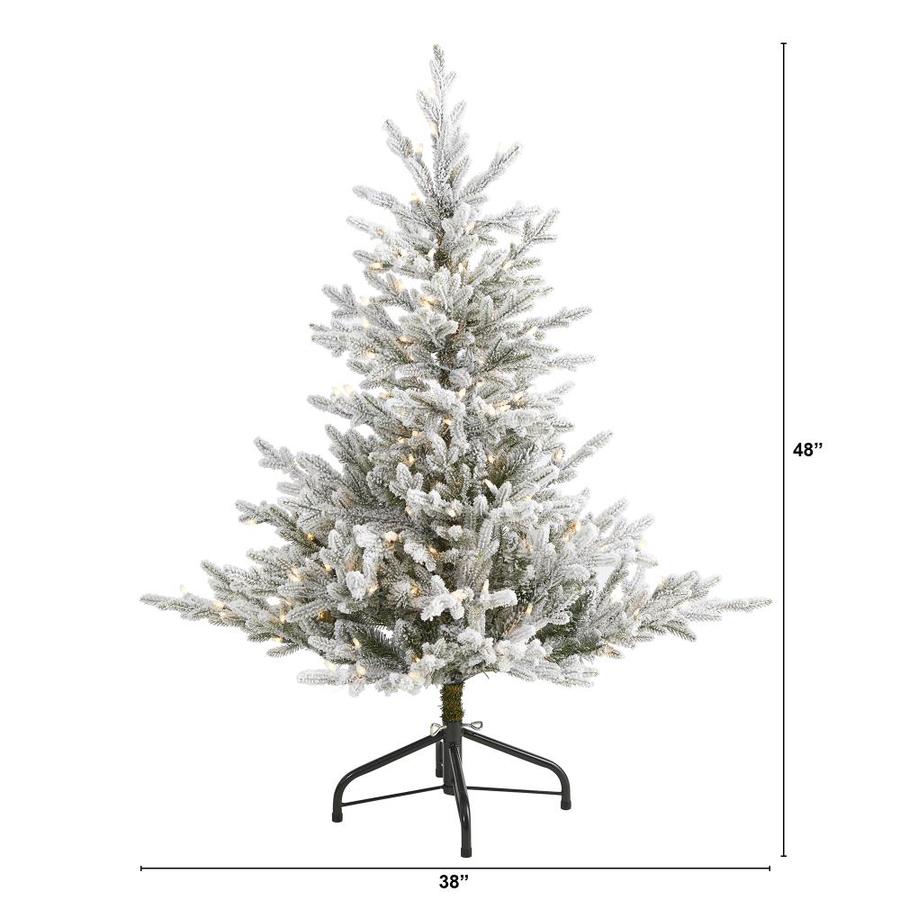 Nearly Natural 4ft PreLit Traditional Flocked Artificial Christmas Tree with 300 Constant Warm