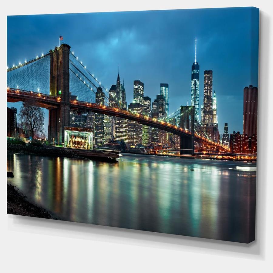 Designart Brooklyn Bridge and Skyscrapers- Cityscape Canvas Print in